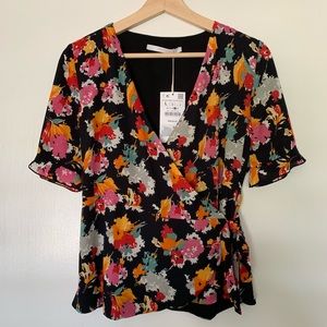 Zara Trafaluc Collection floral wrap top size L